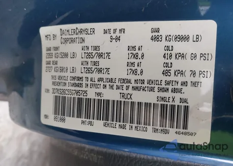 2005 Dodge Ram 2500 Slt/Laramie from USA, damaged, VIN 3D7KS26C55G705725